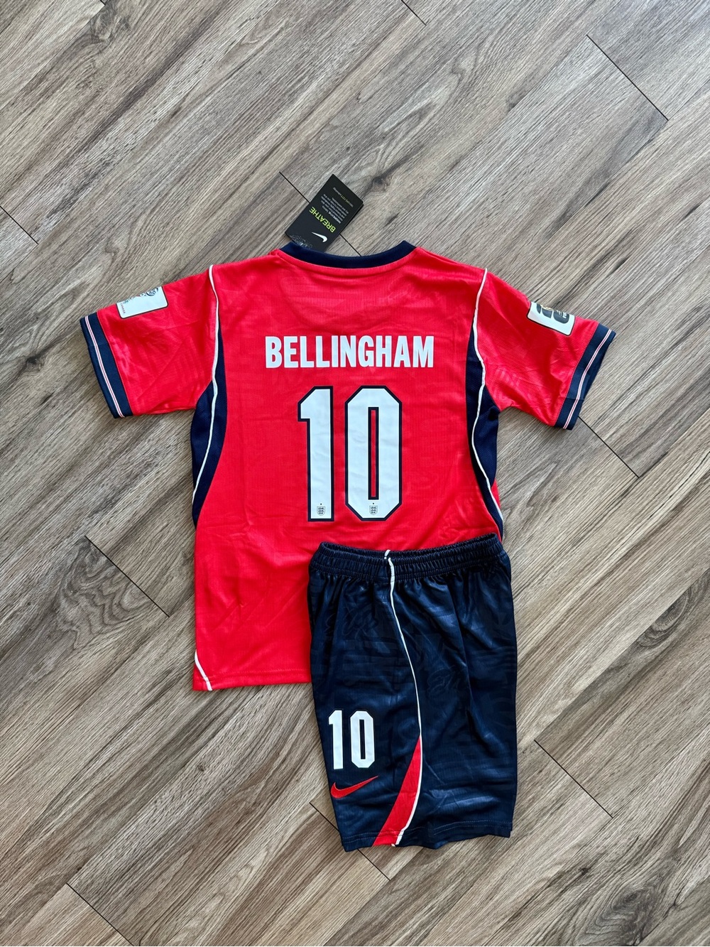 England Away Kids' Jude Bellingham #10 Red & Navy Soccer Jersey Set